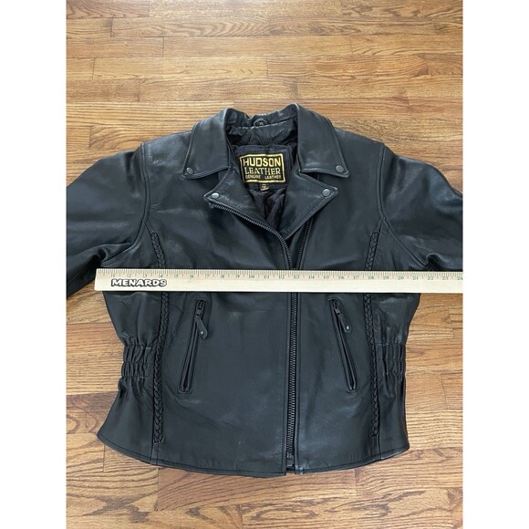 Vintage Hudson Leather Moto Edgy Motorcycle Biker Braid Cinch Lined Jacket - Picture 13 of 16